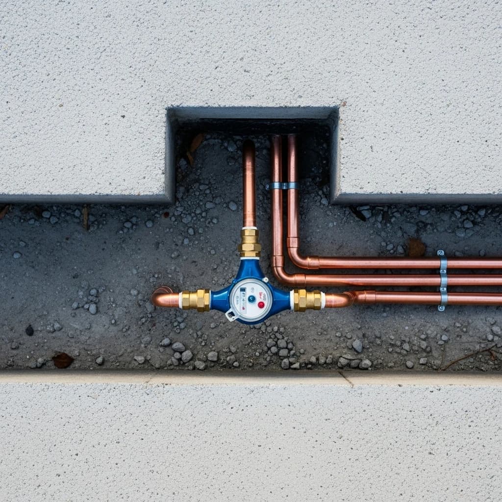 Water meter and service line at a Tampa Bay property